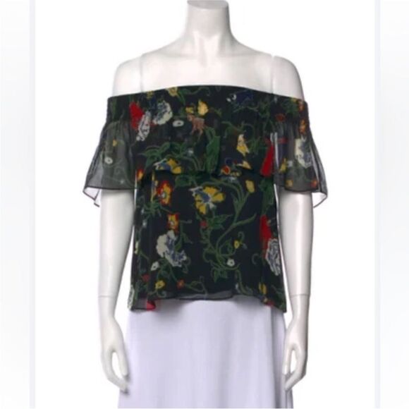 Tibi 100% silk Floral Off-Shoulder Top, S - Picture 1 of 13
